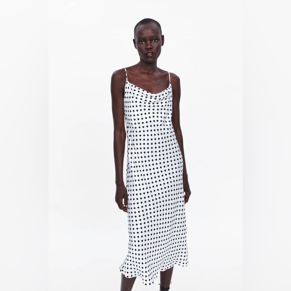ZARA polka dot midi slip dress